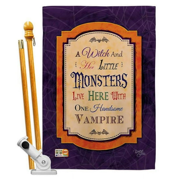 Breeze Decor BD-HO-HS-112019-IP-BO-D-US15-BD 28 x 40 in. Wicked & Handsome Fall Halloween Impressions Decorative Vertical Double Sided House Flag Set with Pole Bracket Hardware