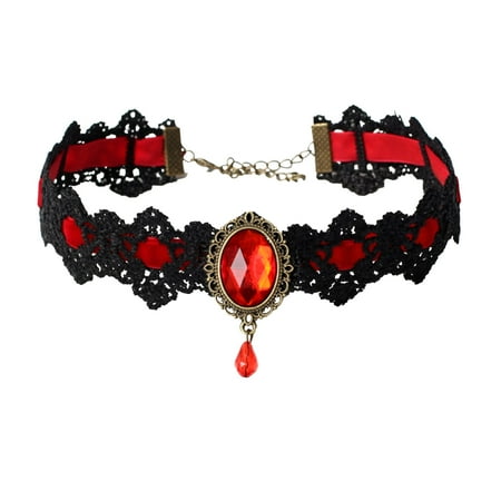 DESIGNICE Gothic Choker Necklace Jewelry Set for Women, Red/Black Choker Goth Lace Witch Jewelry, Witchy Vampire Masquerade Steampunk Victorian Lolita Renaissance Accessories for Woman