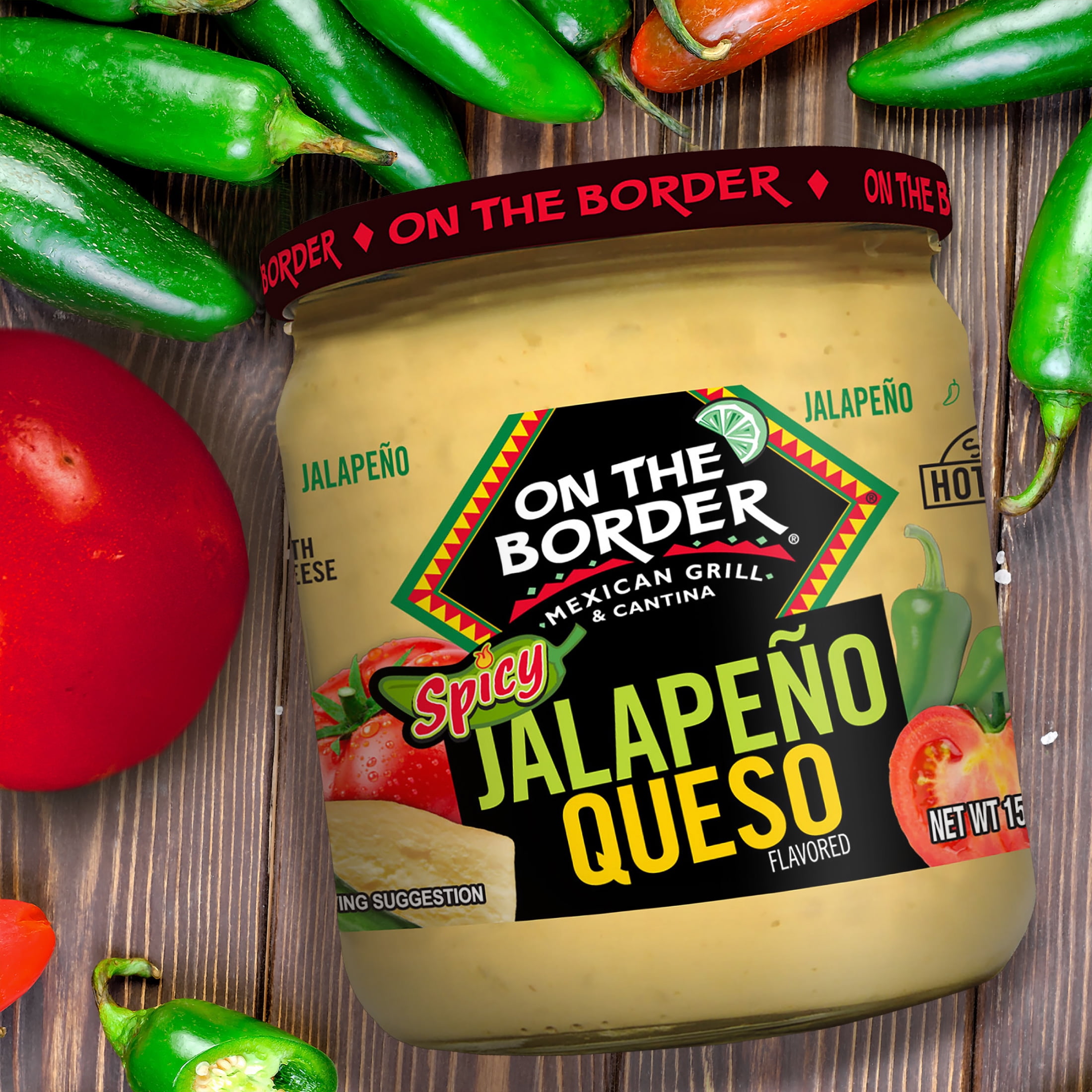 (3 pack) On The Border Spicy Jalapeno Queso, 15.25 oz Jar