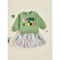 thumbnail image 4 of Kids Baby Girls Skirt Clothing Set, 6 12 18 24 Months 2T 3T 4T Long Sleeve Embroidery Letters Sweatshirt with Rainbow Clover Print Tulle Skirt 2-piece Outfit, 4 of 9