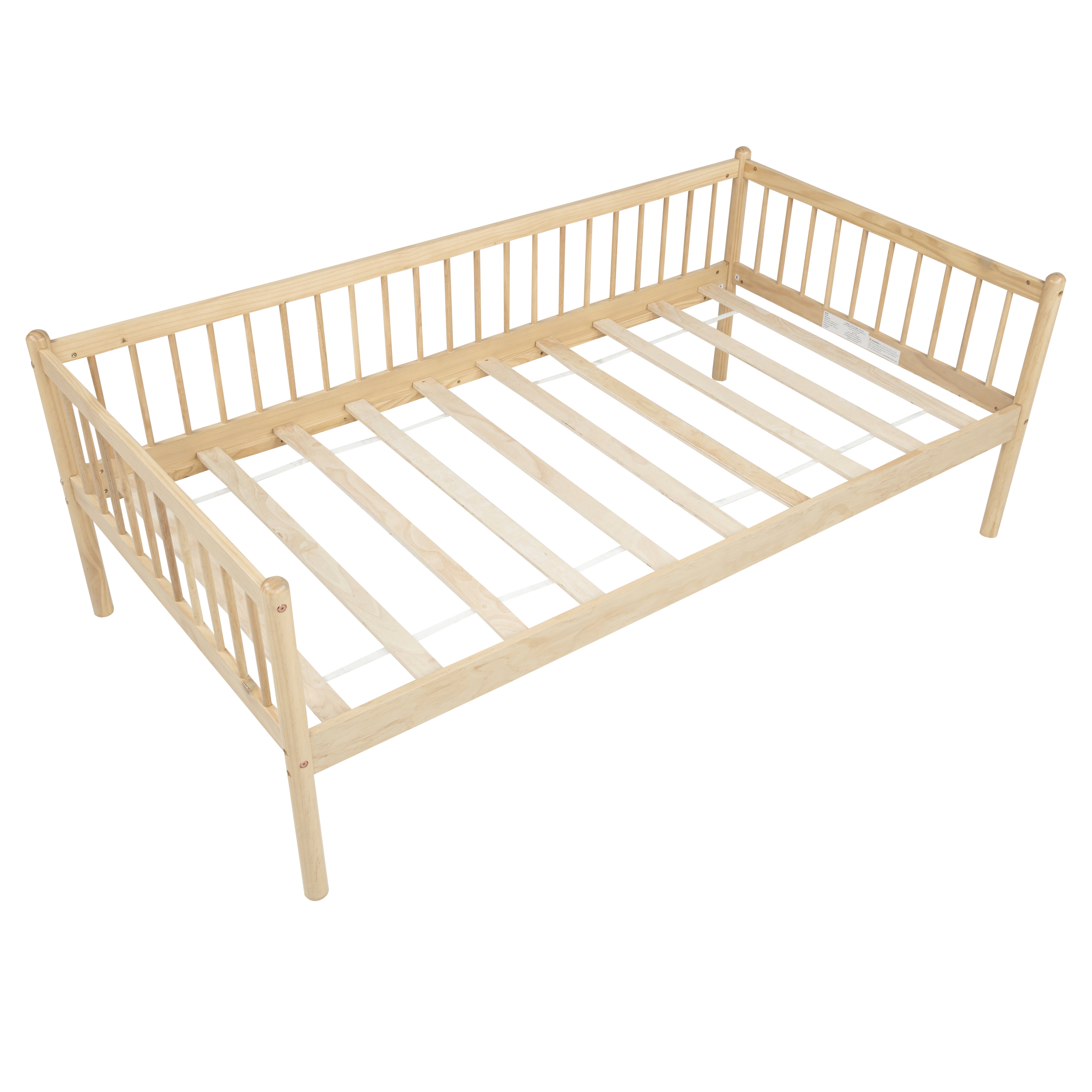 Twin Pine Wood Daybed , Sofa Bed with 3-Side Guardrails & 10 Support Slats,Natural