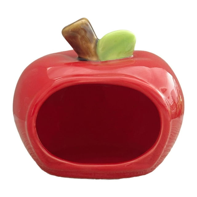 Bunblic Mangeoire en Céramique en Forme de Fruit pour Hamster, Meuble en Forme de Grotte, Cachette pour Petits Animaux, Nid pour Hamsters, Rats et Écureuils. Rouge