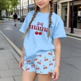 thumbnail image 3 of Auroural 4T Girls Clothes Outfits Children's Summer Cherry Printing Leisure Round Neck Short Sleeves Top and Shorts Two-Piece Set for Kids, 3 of 7