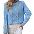 thumbnail image 3 of Fartey Women's Oversized Cable Knit Crewneck Sweaters Fall Winter Chunky Pullover Tops Loose Casual Solid Color Long Sleeve Sweater Blue XL, 3 of 9