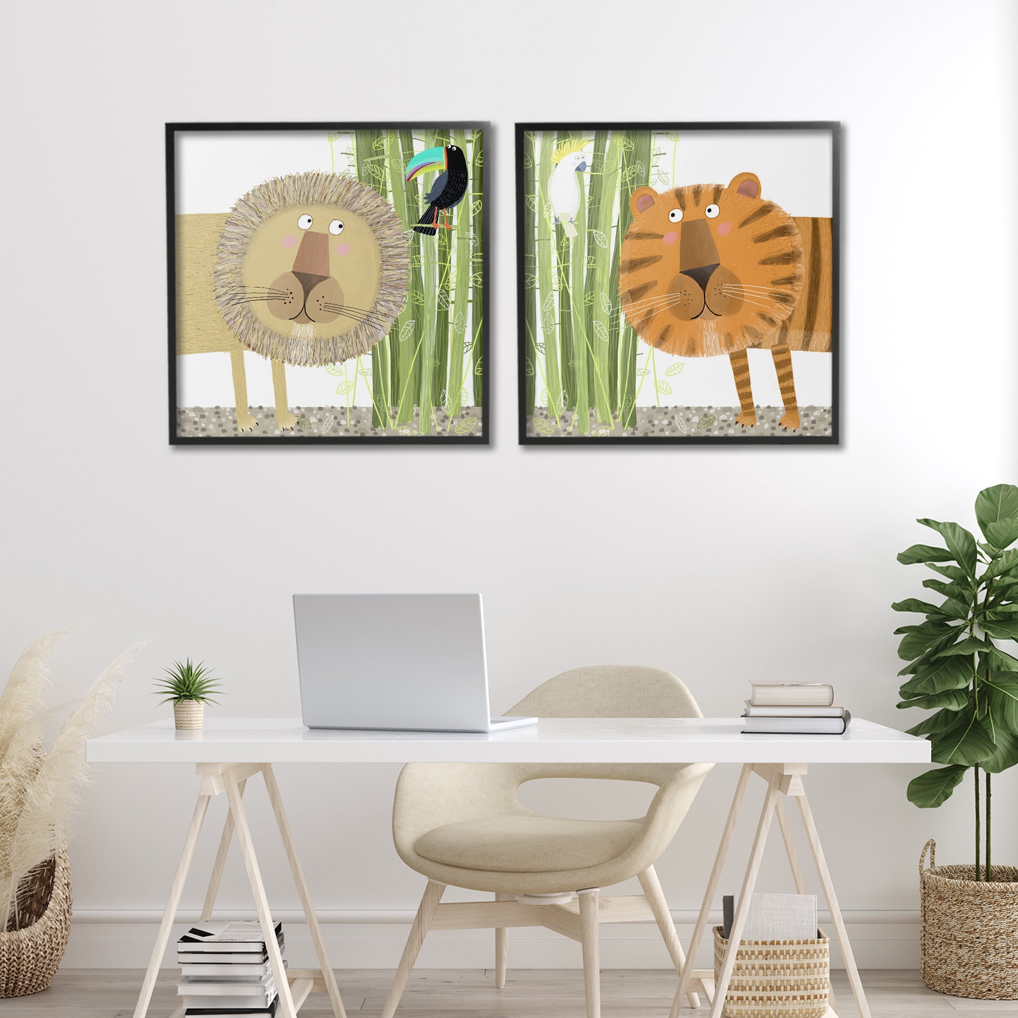 Stupell Industries Bamboo Trees & Animals 2 Piece Black Framed Giclee Art Set, design by Carla Daly