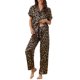 thumbnail image 1 of Conjunto de pijama de satén para mujer INSPIRE CHIC, top de manga corta y pantalones de seda con flores, 2 piezas, color marrón, 1 of 6