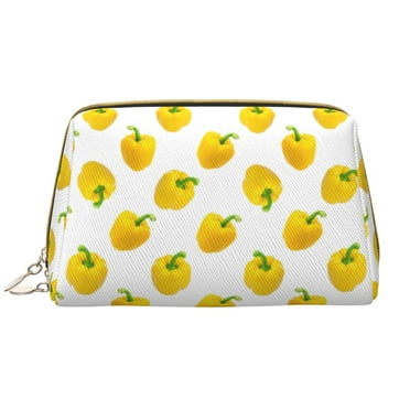 Bell Pepper Print yellow Makeup Bag, Large Capacity Travel Cosmetic Bag for Women Girls- Travel Toiletry Bag Leather Portable Waterproof Makeup Case Organizer with Handle