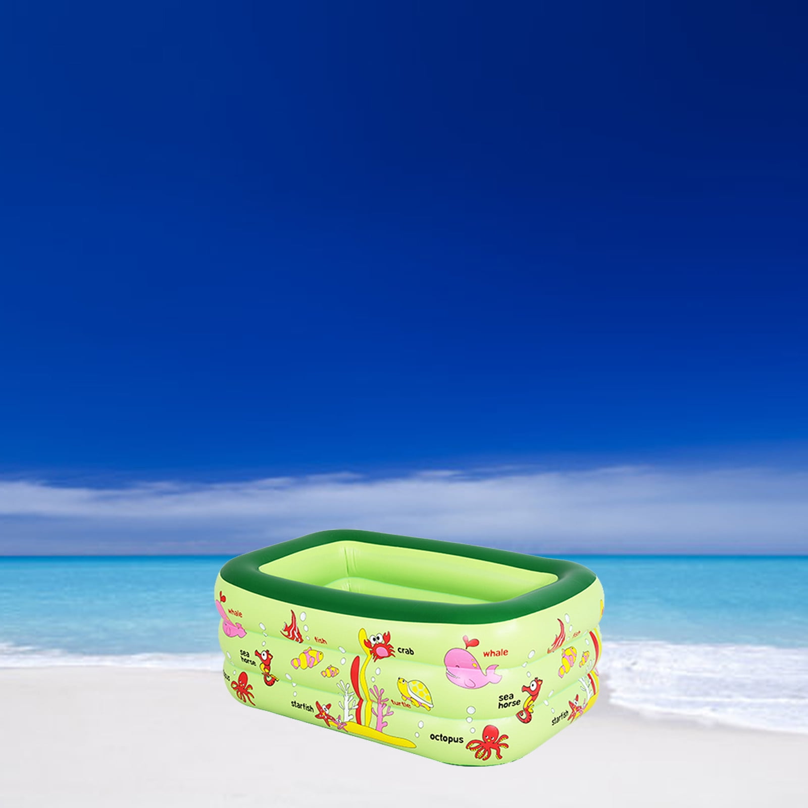 Yanxiao Green Inflatable Kiddie Pool, 4.3 x 2.8 x 1.8 Ft Rectangular Kids Swimming Inflatable Pool, Ocean World Inflatable Bathtub with Inflatable Soft Floor, Kids Pool for Indoor or Outdoor