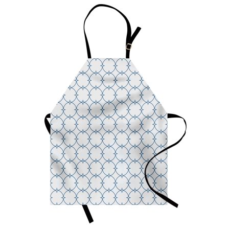 Elodie Detail Bib Vintage Apron Diagonal Checkered Squares with Delicate Elliptic Details Simplistic Retro Design, Unisex Kitchen Bib Apron with Adjustable Neck for Cooking Baking Gardening, Blue White, by Ambesonne ()