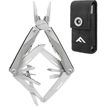 FLISSA Multitool, 16-in-1 Stainless Steel Multi Tool, EDC Multitool with Pocket Knife, Screwdriver, Pliers, Safety Locking and Sheath, Utility Multi-Tool for Camping Survival Outdoor Activities