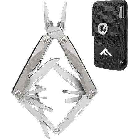 FLISSA Multitool 16-in-1 Stainless Steel Multi Tool EDC Multitool with Pocket Knife Screwdriver Pliers Safety Locking and Sheath Utility Multi-Tool for Camping Survival Outdoor Activities