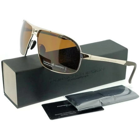 Porsche P8542-B-V403 Rectangular Men's Gold Frame Brown Lens Genuine Sunglasses