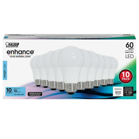

Feit Electric Enhance LED 8.8 Watts (60W Equivalent) Daylight Light Bulbs A19 E26 Non-Dimmable (10 Pack)