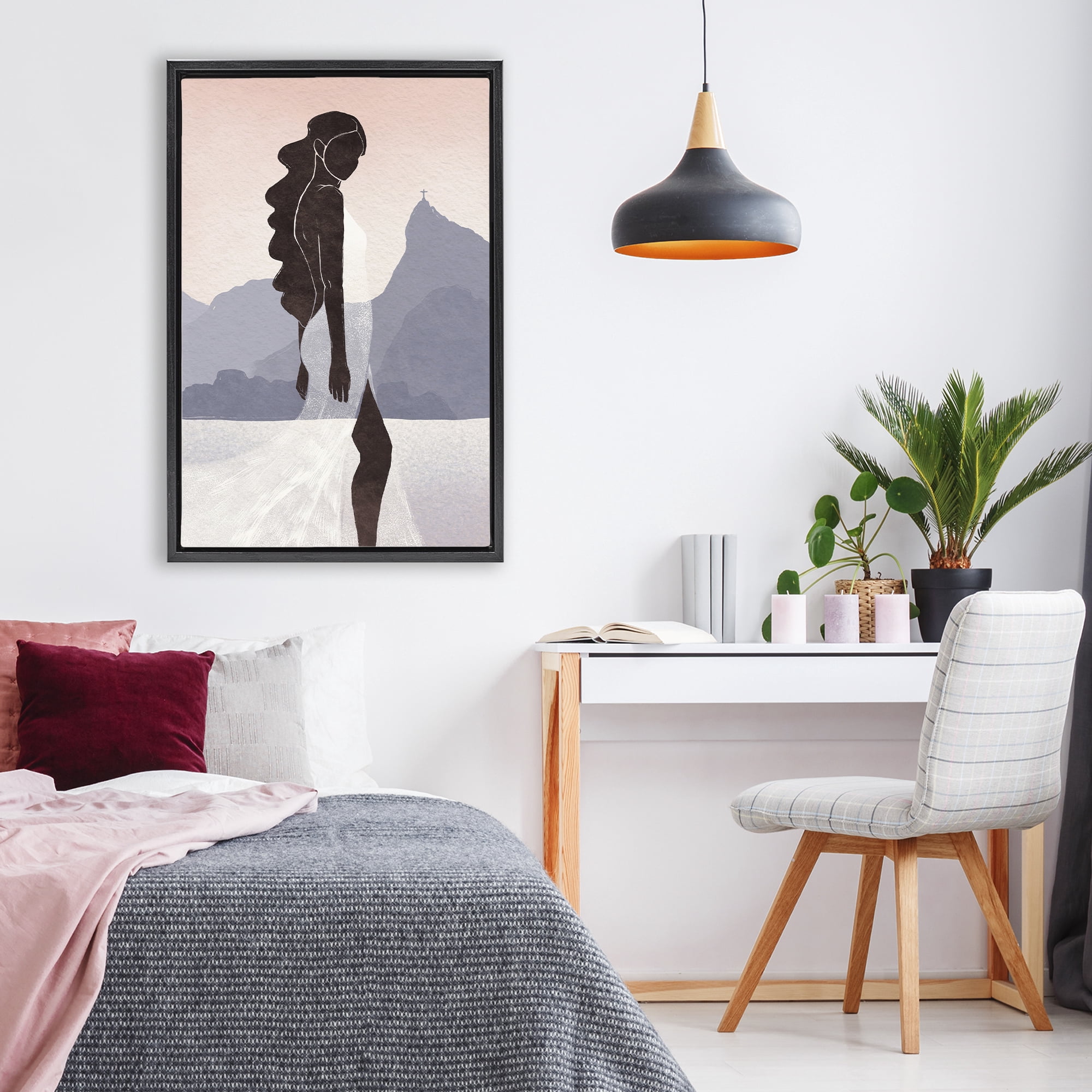Stupell Industries Garota Silhouette Portrait Black Framed Floater Canvas Wall Art, design by Yuyu Pont