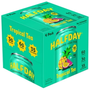 Halfday Prebiotic Tropical Iced Tea, 12oz, 4 Pack