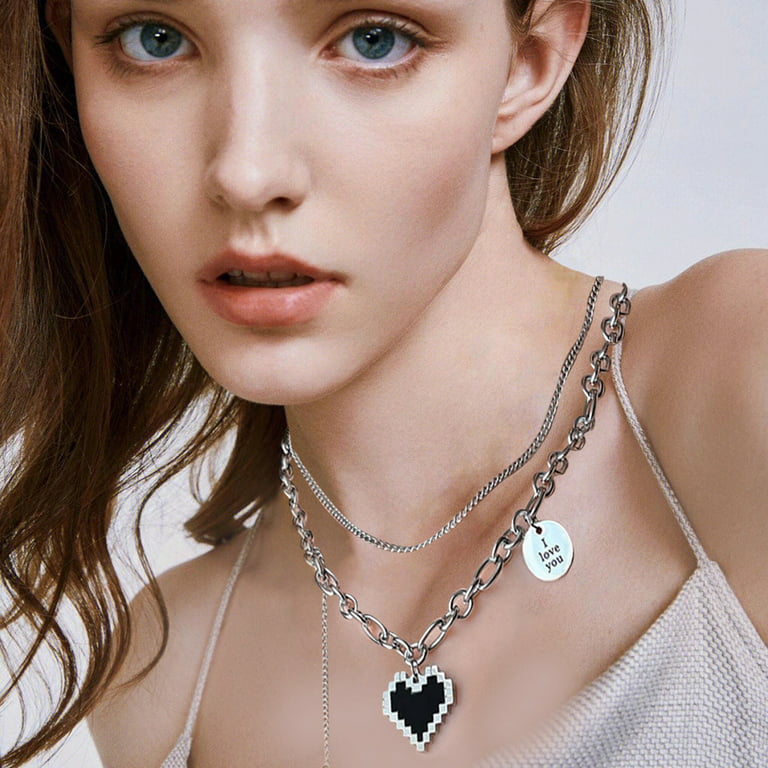 duhgbne fashion women silver heart necklaces heart necklaces for girls heart  and chain necklace edgy jewelry valentines day gift 