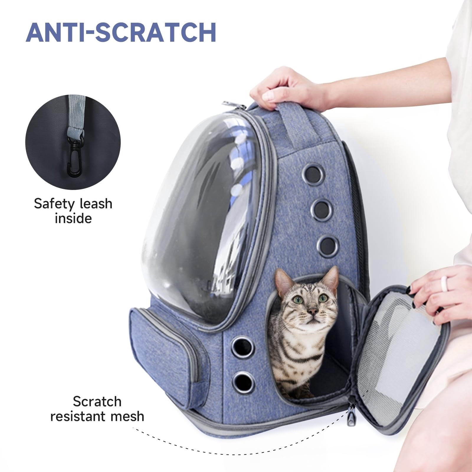 Cat Backpack Carrier, Breathable Cat Carrier Large Space Bubble Pet Backpack for Kitty Small Dog up to 15lbs, Transparent & Foldable Pet Carrier for Travel Hiking