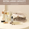 thumbnail image 5 of Clear Makeup Bags, Double Layer Clear Cosmetic Bag, Waterproof Toiletry Bag, Clear Zipper Bag with Divider Makeup Brush Compartment, Travel Makeup Bag for Women and Girl Off-white, 5 of 7