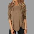 thumbnail image 2 of Outfmvch Womens T Shirts Long Sleeve Shirts for Women Casual Long Sleeve Tunic Shirts Round Neck Button Side Blouses Tops Blouses & Button-down Shirts Khaki XL, 2 of 8