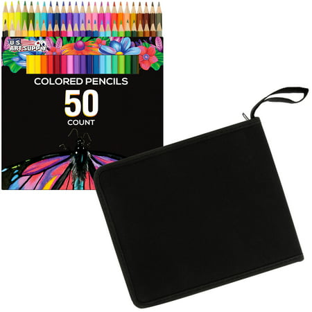 US Art Supply 50 Piece Adult Coloring Book Artist Grade Colored Pencil Set, Plastic Carry Case and Bonus Zippered (The Best Colored Pencils For Artists)