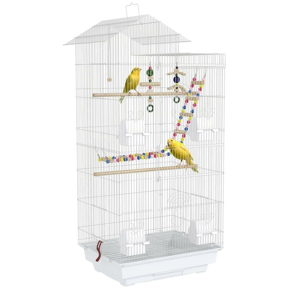 PawHut 39" Bird Cage for Budgie, Cockatiel, Conure, Small Birds, White