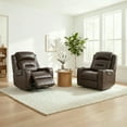 thumbnail image 3 of Spruce & Spring Lay-Flat Genuine Leather Power Recliner Chair with Headrest, Brown, 3 of 8