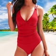thumbnail image 2 of MSJUHEG Ribbed One Piece Swimsuits for Women,Cross Back,Monokini Swimsuits for Women,Push Up Bathing Suits for Women,High Cut Swimsuit,Strapless Swimsuits for Women, Red L, 2 of 5