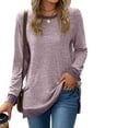thumbnail image 4 of Womens Long Sleeve Tops with 2 Front Pockets Colorblock Casual Crew Neck Tshirts Loose Fit Spring Fall Clothes (XL, Pink), 4 of 6