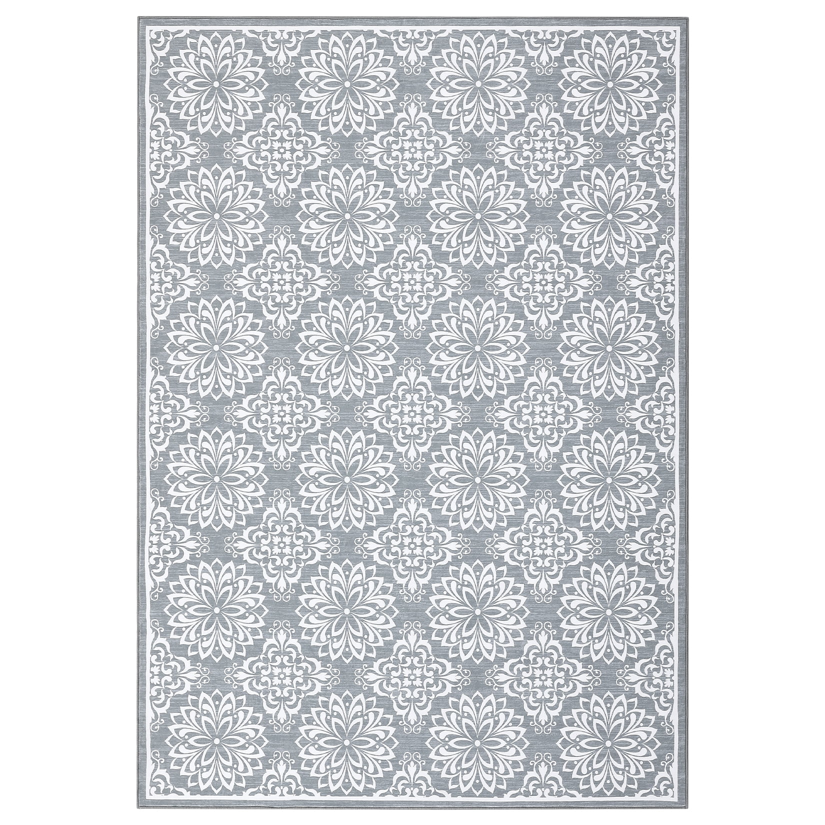 Tzou Vintage Washable Area Rugs for Living Room, 10x13 Low Pile Indoor Floral Carpet for Bedroom, Large Soft Foldale Distressed Accent Floor Mat for Dining Room, Non Shedding(Gray)