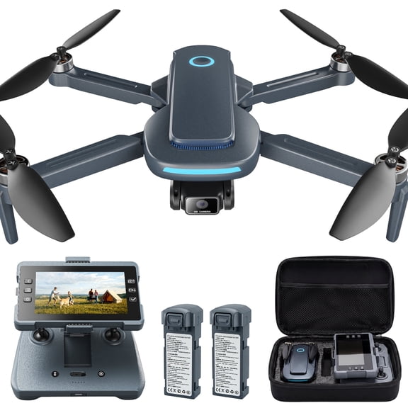 Drone with 4.3" Screen Remote Controller, Foldable 4K Camera Wefone JY019, Beginner-Friendly Optical Flow Positinging, Stunt Flying, Under 249g, 2 Batteries, Black