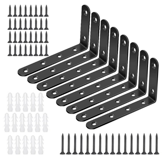 VATENICK 8 Pcs Black Corner Bracket Heavy Duty Shelf Brackets 5 x 3 Inch L Corner Brace Joint Angle Bracket for Shelves, Furniture Cabinet Bookshelf with Screws(Black)