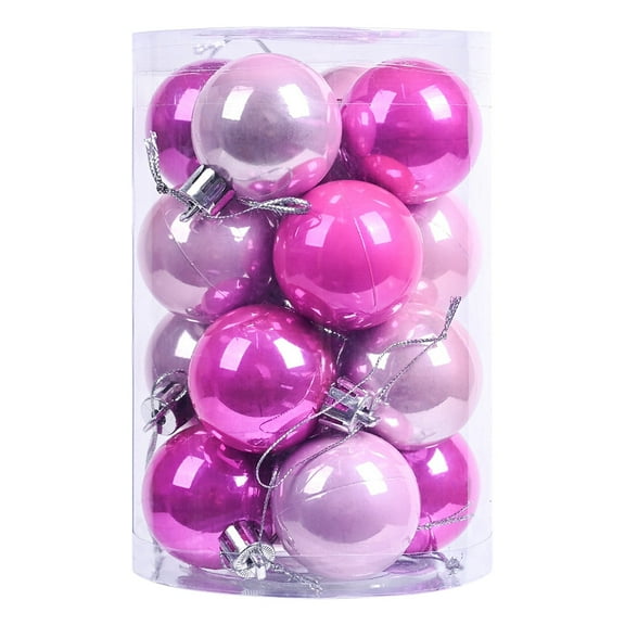 BOPORO Christmas 2024 Ornaments 16Pcs Christmas Balls Set Christmas Tree Hanging Pendant Christmas Home Decor Xmas Tree Ornaments, 2.3 Inch Pink