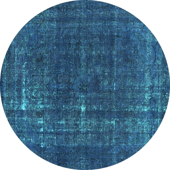 Ahgly Company Machine Washable Indoor Round Persian Turquoise Blue Bohemian Area Rugs, 3' Round
