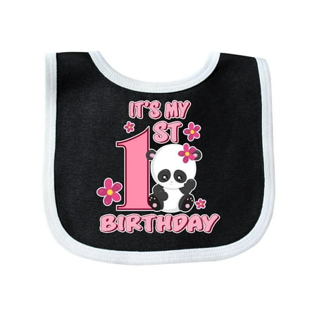 Personalized 1st Birthday Bib - It's My First Birthday with Panda Bear Baby Bib Black/White One Size