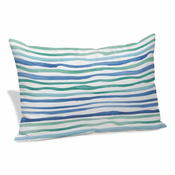 Green Blue Stripes Pillow Covers, Linen Long Throw Pillow Case, Ocean Waves Abstract Modern Art Holiday Pillow Protector Decorative Cushion Cover for Living Room/Bedroom 12" x 20"