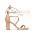 thumbnail image 3 of BLISSFUL STEP Women's Sandals Block Heels Open Toe Strappy Lace up Sandals, 3 of 5