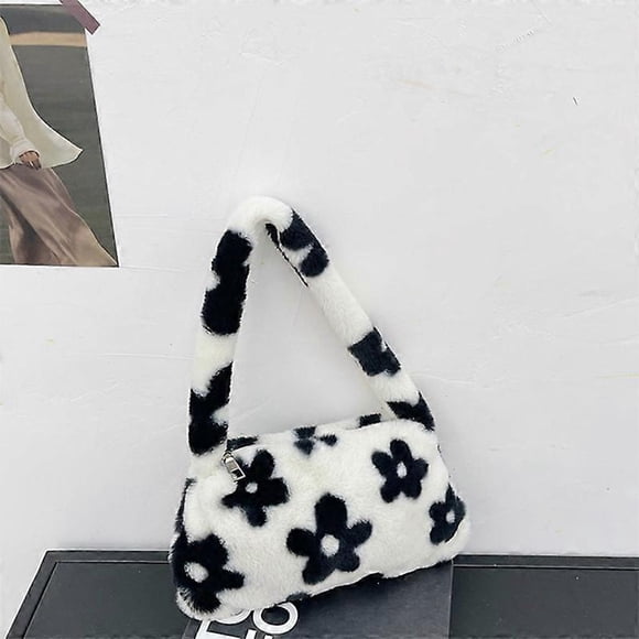 Mini bolsas de ombro femininas com estampa de vaca, bolsas axilas de pelcia padro leopardo zebra sacolas macias bolsas pequenas, moda inverno