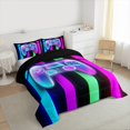 thumbnail image 3 of Manfei Glitter Dreamy Gamepad Queen Comforter Set, Neon Stripes Geometric Bedding Comforter Set, Teen Boy Girl Kid Reversible Bedding Set, Ultra Soft Home Decor, 3pcs, 3 of 8