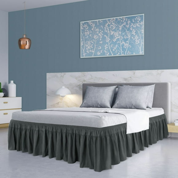 PiccoCasa Polyester Brushed Bed Skirt with Elastic Dust Ruffles 16" Drop, King Dark Gray