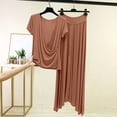 thumbnail image 2 of Wenini Women’s Solid Color Short Sleeve Casual Loungewear Set with Draped Top Loose Skirt Plus Size Pajama Set, 2 of 5
