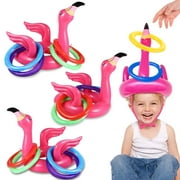 KINNO 15 Pcs Inflatable Flamingo Pool Toys Ring Toss Pool Game, Flamingos Luau Party Decor Hawaiian Beach Toys Carnival Outdoor Luau Party Games Party Supplies for Kids Adults Family
