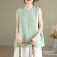 thumbnail image 6 of YUGYXL Cotton Linen Tank Top for Women Sleeveless Round Neck Tops Casual Solid Color Flowy Tanks Loose Back Slit Shirt Vest Green XL, 6 of 8