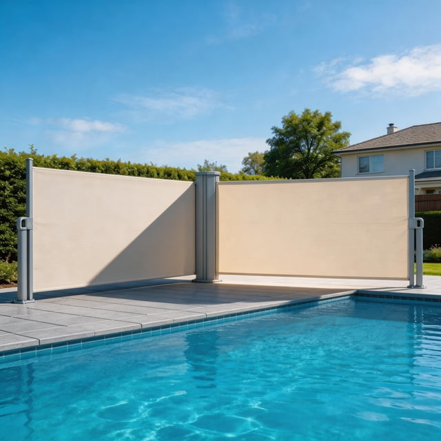 OUTWIND 71x 236inch Double Retractable Side Awning, Double Side Awning Sunshine Privacy Divider Wind Screen, Waterproof & Rust-Proof Privacy Screen Outdoor for Patio Pool Deck Backyard, Beige