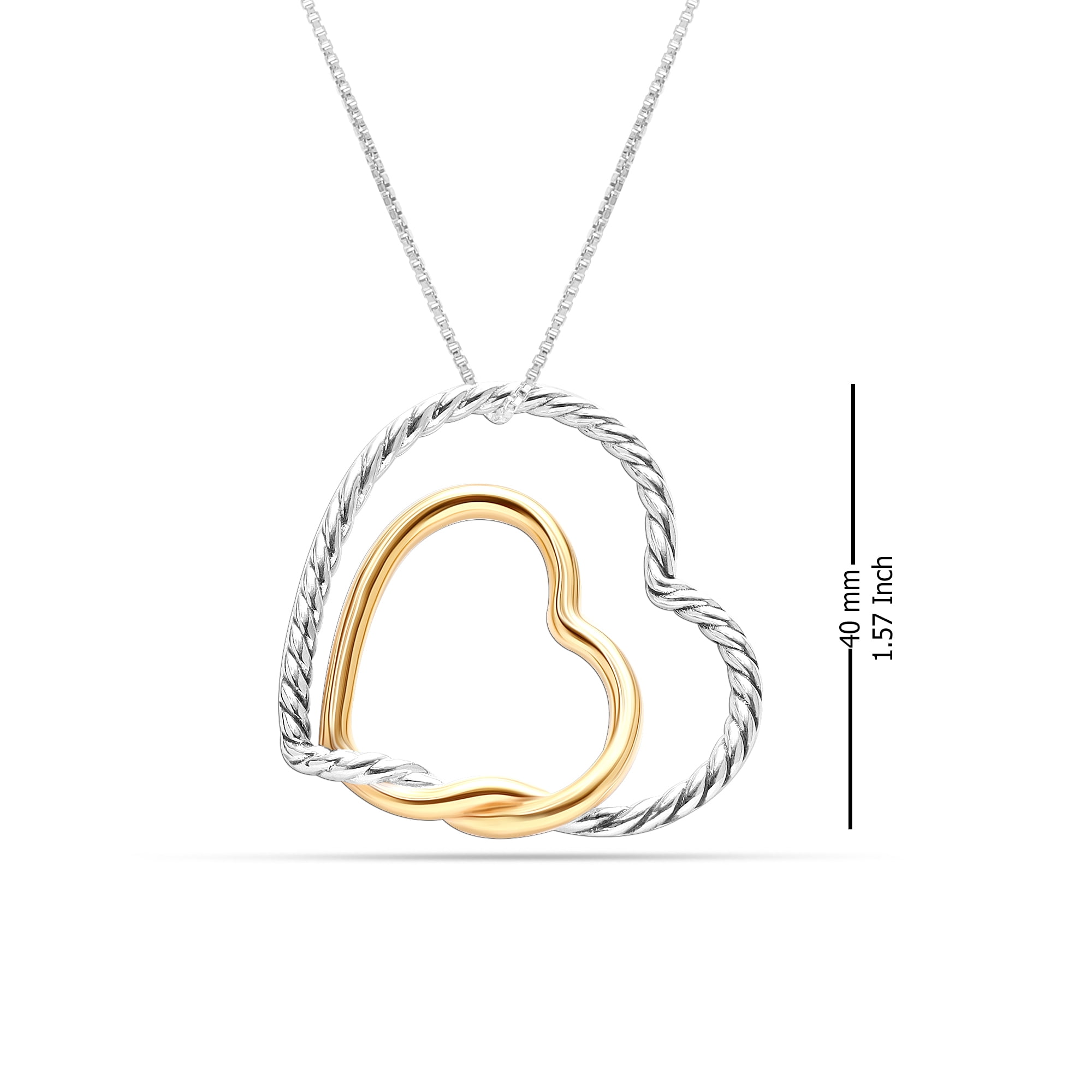 LeCalla 925 Sterling Silver Hypoallergenic Light-Weight Two-Tone Heart Pendant Necklace Gifts for Women and Teen 18" Inch