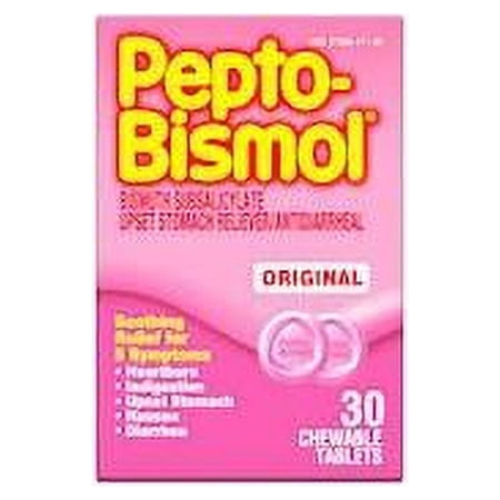 Pepto-Bismol Original Chewables 5 Symptom Relief, Including Upset Stomach and Diarrhea 30 Count Pack of 3