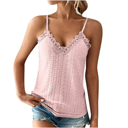 Mrat Tank Tops with Built In Bra Women s Fashion Sleeveless Color V-Neck Blouse Backless Tank Tops for Women S-461 Pink-A XL