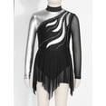 thumbnail image 3 of inlzdz Kids Girls Sparkle Metallic Figure Skating Competiton Dress Mesh Long Sleeve Irregular Hem Black 8, 3 of 7