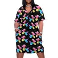 thumbnail image 1 of Conjunto de ropa elegante para mujer vestido negro con bolsillos holgado con diseño de perros y globos de acuarela, 1 of 6