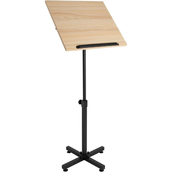 DYNAMI Portable Floor Lectern Podium Stand,Height Adjustable Church Classroom Lecture,Multi-Function Reading or Laptop Desk with Edge Stopper, Panel Adjustable (Original Wood Color)