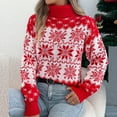 thumbnail image 3 of Women's Christmas Snowflake Reindeer Knitted Sweater Long Sleeve Crew Neck Xmas Print Pullover Sweater Top, 3 of 7